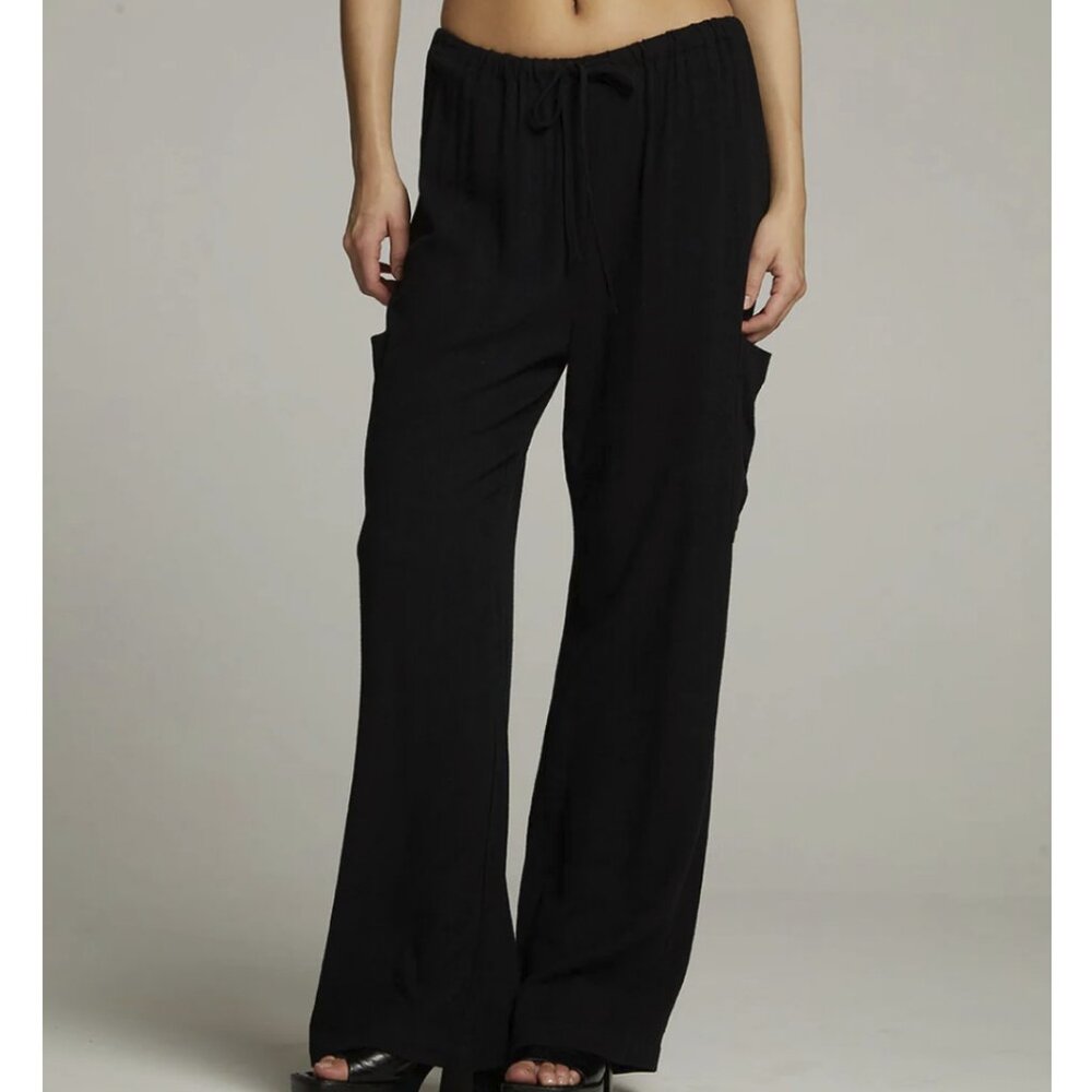 New CHASER Brand Trouser Black Wide Leg Cargo Pants Size Small TALL